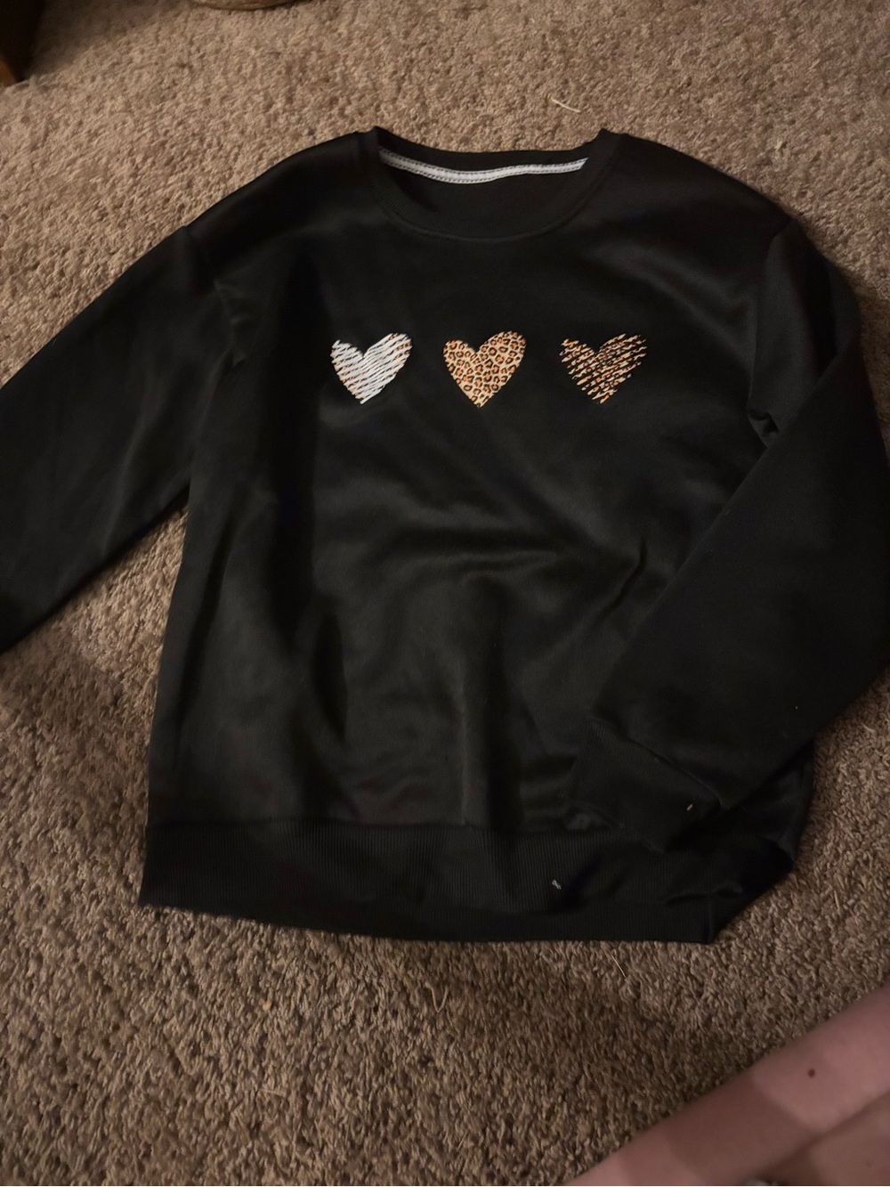 Target Black Crewneck Sweater with Metallic Heart Accents